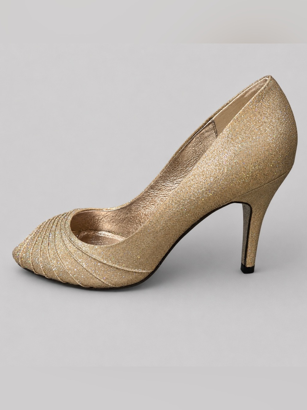 Adrianna Papell Gold Glitter Peep Toe Pumps Sz 7 Formal Evening Heels 3.5” NWOB
